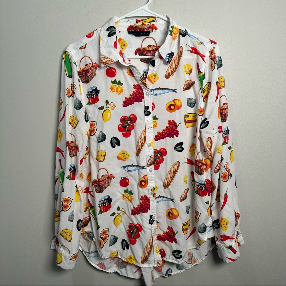 Jane and Delancey White Food Print Button Down Shirt